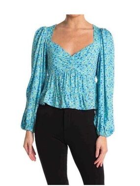 AFRM Blue Floral Sweetheart Peplum Blouse - Size Small